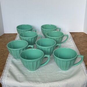 Biscuit Portugal Seafoam Green Fluted Ceramic Coffee Mugs Set of 8 Portugal